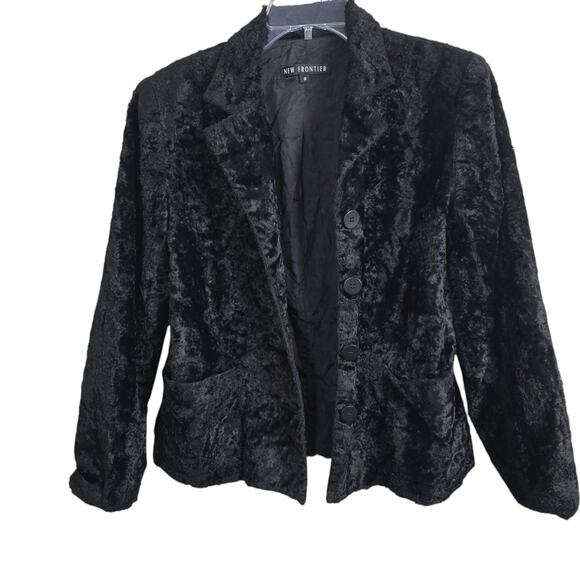 New Frontier Black Crushed Velvet Blazer Vtg Mob Wife Whimishgoth Witchy   8 - Picture 1 of 10